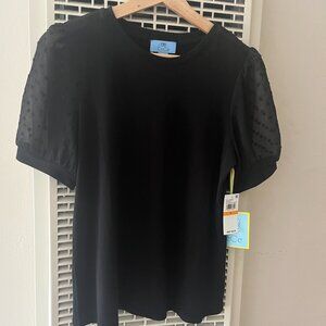 Black CeCe top with sheer puff sleeves (NWT)